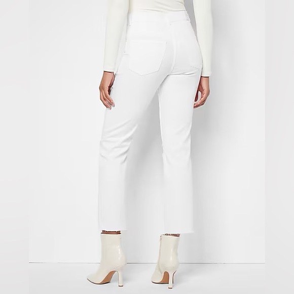 Express Style 06710774 High Waisted White Ripped Straight Raw Hem Ankle Jeans 10 - Picture 6 of 16